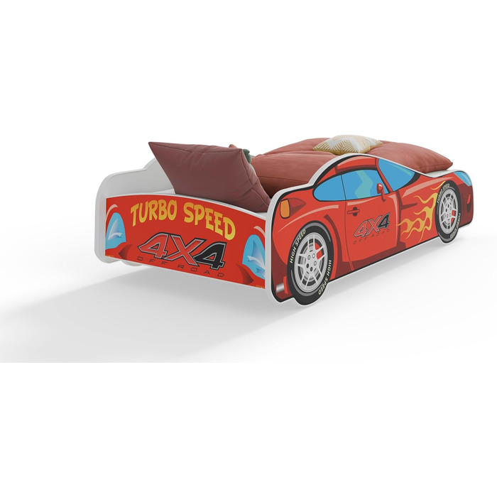 Дитяче ліжко KOBI з поручнями - Дизайн машинки Гоночна машина 140 x 70 см Дитяче ліжко з матрацом Дитячі ліжка для хлопчиків та дівчаток Односпальне ліжко, Дитяче ліжко, Ліжко-автомобіль