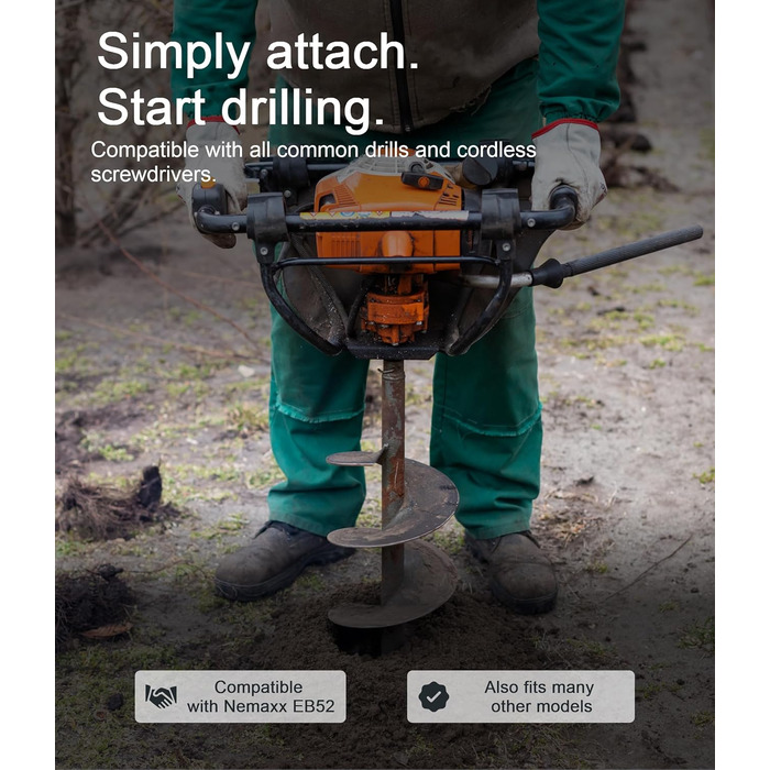 Буровий наконечник Ø80мм, 800мм, сталевий, змінний для земляного бура/шнека, для встановлення огорож та стовпів, з поперечним кріпленням болтом (болт шплінт включені), сумісний з EB52 не для дрилів Ø 80 мм, 80