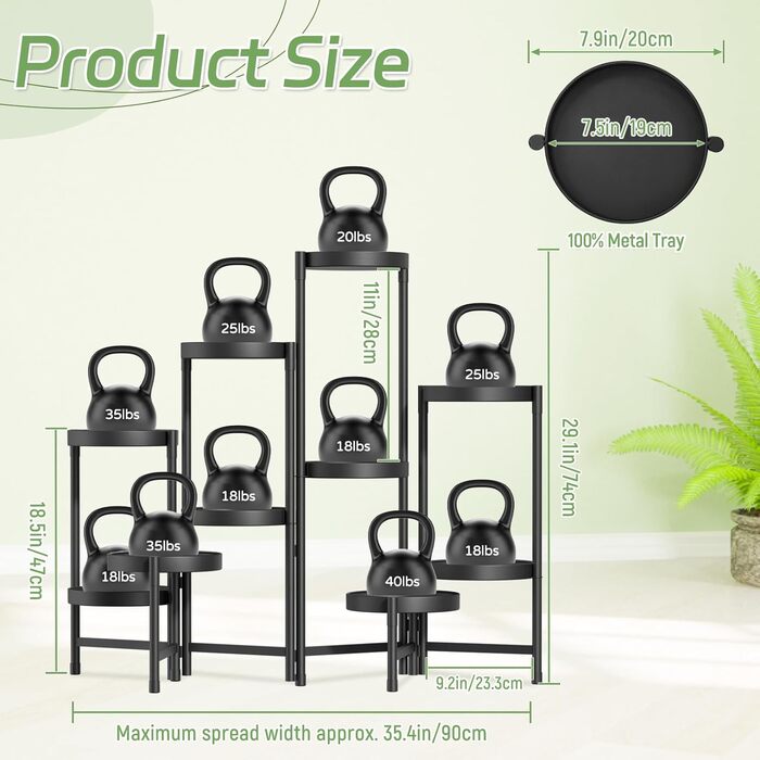 Металева підставка для рослин з 10 ярусами, підставка для квітів, полиця для рослин, стійка для квітів у приміщенні та на вулиці, підставка для рослин у приміщенні, полиця для саду, балкону, вітальні (кругла, чорна) 10 ярусів, чорний