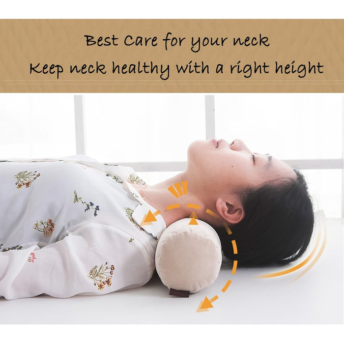 Фірмова довга подушка для шиї, що знеболює за допомогою круглої спини, циліндрична подушка для підтримки шиї, регульована подушка для сну з наволочкою, яку можна прати в пральній машині, 52x13 см, бежевий