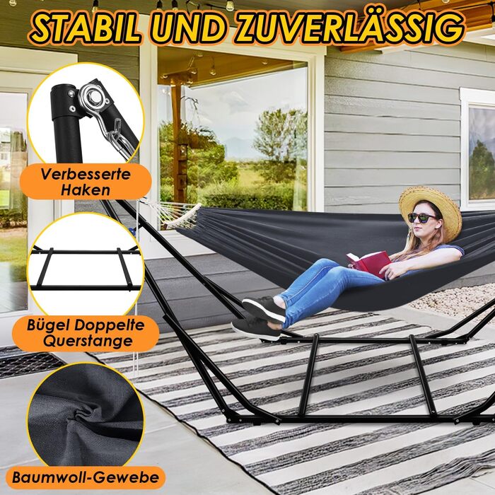 Гамак з каркасом, складна підставка для садового гамака, гамак з металевим каркасом, вуличний гамак з сумкою для перенесення, металевий каркас до 150 кг для кемпінгу, саду, басейну, балкону