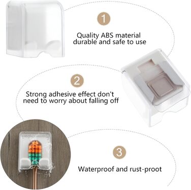 Настінний тримач для зубних щіток Mabor, 4 упаковки, без свердління, тримач для зубних щіток із кришкою, органайзер для зубних щіток, самоклеюча підставка для зберігання зубних щіток для ванної кімнати
