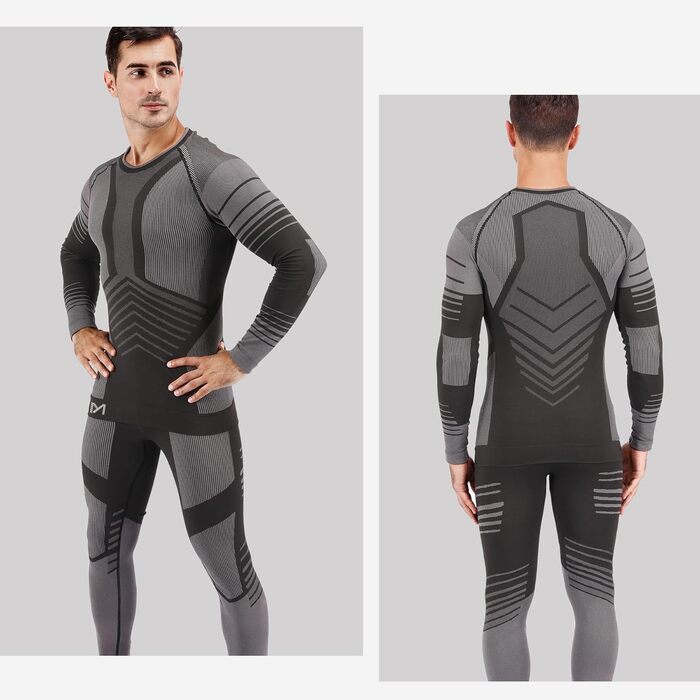 Чоловіча термобілизна MEETYOO, функціональна білизна, зимова лижна білизна, довга білизна, дихаюча термобілизна для катання на лижах, бігу, футболу, сірого кольору - 2 M
