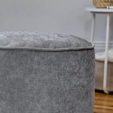 Табурет Icon Milano, сірий, пухнаста тканина з шенилу, оксамитова крісла-мішок, пуф-табурет з наповнювачем, пуф для ніг для вітальні, декор для вітальні