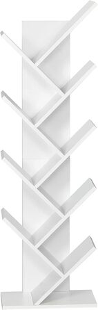Книжкова полиця Mondeer Tree, 8-рівневі дерев&39яні окремостоячі полиці для компакт-дисків та журналів у вітальні або домашньому офісі, біла, 40 x 127 x 20 см