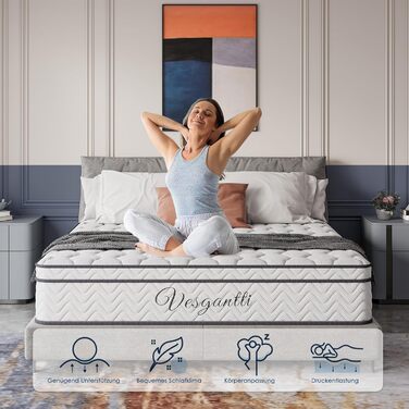 Матрац Vesgantti 30 см високий H3 7-зонний 160x200 см пружинний блок-пружинний матрац середньої жорсткості ортопедичний матрац з холодної піни сертифікований Oeko-Tex класичний матрац Box-Top H3, Box-top 30 см 160 x 200 см
