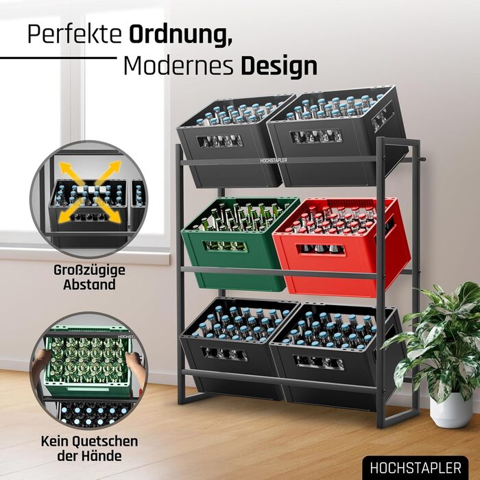 Штабелювана полиця для напоїв на 6 ящиків антрацитового кольору - Суцільна полиця для напоїв - Полиця для напоїв з настінним кріпленням - Полиця для ящиків на 6 ящиків (6 ящиків без винної полиці) антрацитового кольору