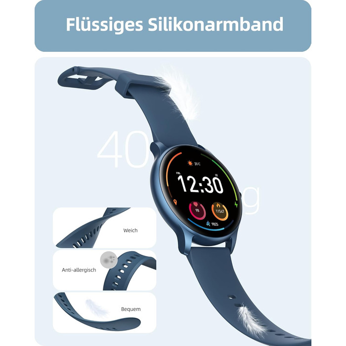 Чоловічий круглий смарт-годинник Parsonver з функцією телефону, фітнес-годинник для чоловіків та жінок зі 100 спортивними режимами, серцевим ритмом, монітором сну, крокоміром, водонепроникним IP68, смарт-годинник, жіночий годинник, синій, SPROD1