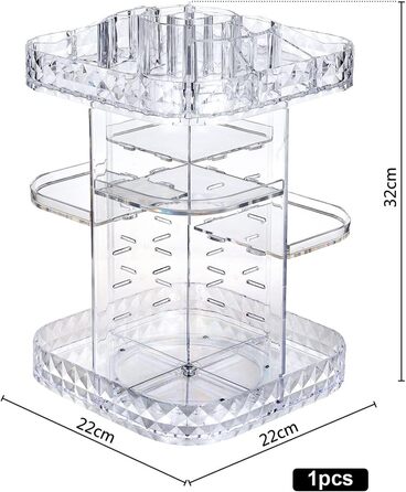 Органайзер для макіяжу ZOOMPIL поворотний, органайзер для макіяжу обертається на 360 градусів, велика місткість, чудово підходить для стільниці, туалетного столика, ванної кімнати, спальні, квадратної форми