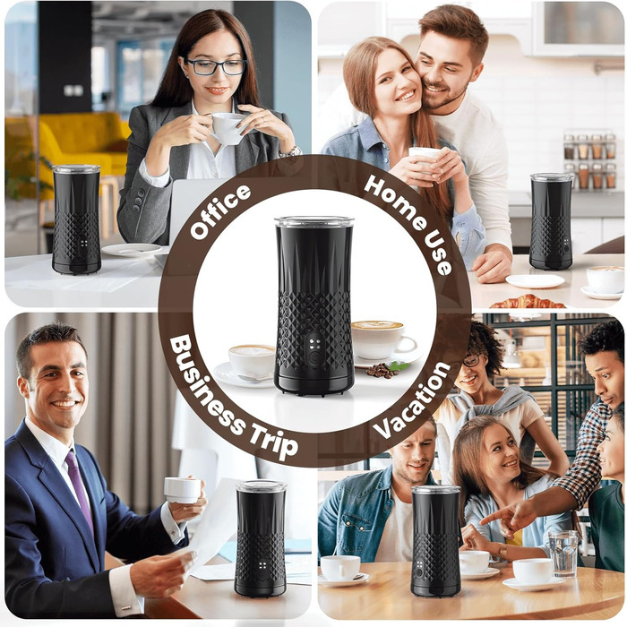 Електричний спінювач молока, HAPPHOOH 4-в-1, швидкий спінювач гарячого та холодного молока, з 2 віночками, контейнер для молока з