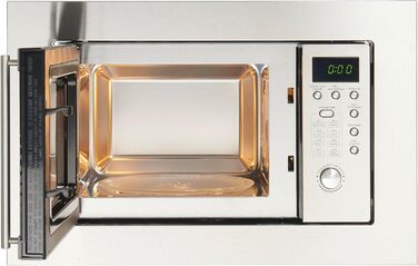 Вбудована мікрохвильова піч MW800-20.8 EB Варильна камера 20 л 800 Вт 5 рівнів потужності 8 програм Кришка з нержавіючої сталі 59,5см Поворотний стіл 24,5см Функція розморожування