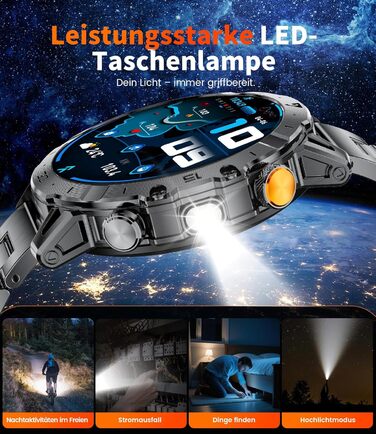 Розумний годинник SUNKTA для чоловіків, великий акумулятор 1000 мАг, 1,7-дюймовий HD-дисплей, Bluetooth-дзвінки, сумісний з iOS та Android, зі світлодіодним ліхтариком, пульсометром/монітором сну/крокоміром, сірий, включає 3 браслети та 2 зарядні пристрої