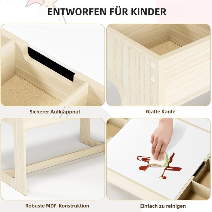 Дитячий комплект сидіння Clevich з місцем для зберігання, дитячий стіл з 2 стільцями, дитячий комплект столу та стільців з двосторонньою стільницею, дитячий стіл для дитячого садка, для дітей віком від 3 років, колір дерева