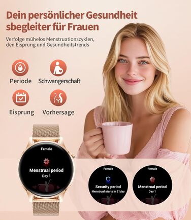 Жіночий смарт-годинник із функцією телефону, 1,32-дюймовий HD AMOLED-дисплей, елегантний наручний годинник для iOS та Android, понад 100 спортивних режимів, фітнес-годинник, крокомір, 24-годинний монітор серцевого ритму, монітор сну, водонепроникність IP6