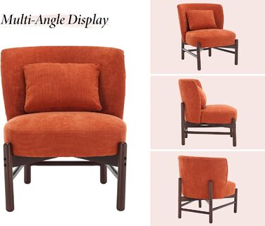 М&39яке крісло Chairus з шенілу, крісло для вітальні, без підлокітників, одномісне крісло з дерев&39яними ніжками, м&39яке крісло для спальні (помаранчеве)