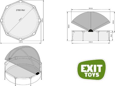 Кам&39яний басейн EXIT Toys із парасолькою - ø244x76 см - Компактний круглий каркасний басейн з картриджним фільтруючим насосом - Оптимальний захист від ультрафіолету - Легкий доступ - Міцний каркас - Унікальний дизайн - Сірий