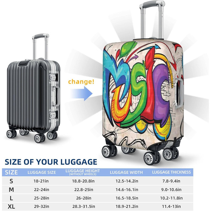 Чохол для валізи Музичний графіті, еластичний захист від подряпин, розмір 95