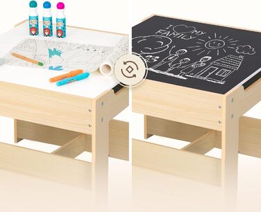 Дитячий стіл OOOK 4-в-1 з 2 стільцями, комплект дитячого столу та стільців, робочий стіл з дошкою для гри в білі та чорні дошки, шухлядою для зберігання та книжковою полицею, комплект дитячих сидінь для дитячих кімнат та ігрових кімнат