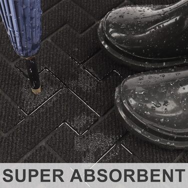 Килимок для дверей LEKEEPGO для приміщень та вулиці, нековзний, миється, поглинаючий, брудозатримуючий килимок для вулиці, вхідний килимок, килимок для вхідних дверей, вхід, зовнішнє використання, 60 x 90 см, чорний