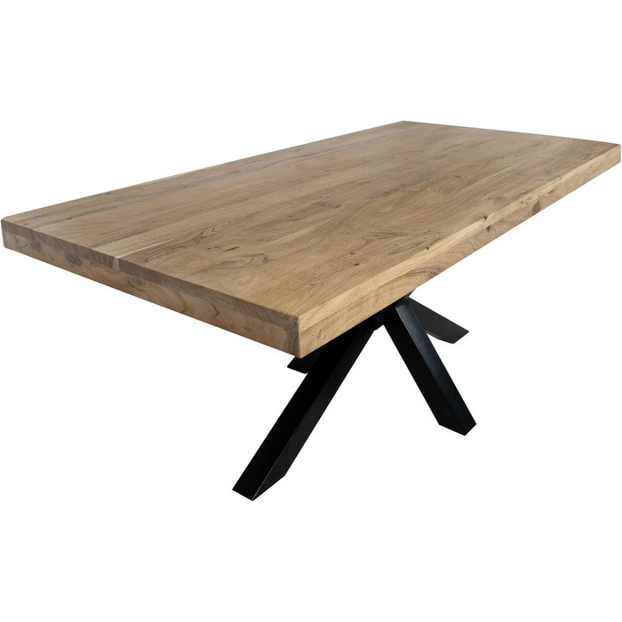 Обідній стіл SAM 200 x 100 см Rio, обідній стіл натурального кольору, масив акації, чорний металевий каркас-павук, прямі краї 200 x 100 см натуральний колір / чорний