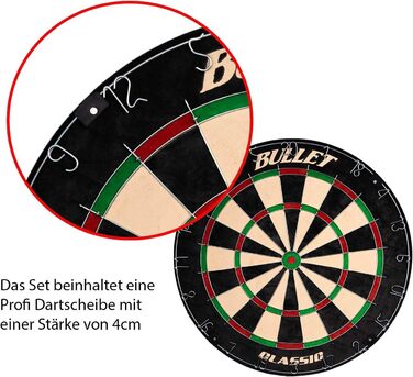 Набір для турніру зі сталевої мішені для дротиків Bullet Darts із сизалю - включає 6 сталевих дротиків - об&39ємне кільце/захисне кільце з EVA - лінія кидка/оче - повний комплект, включаючи аксесуари для дротиків - для професійних гравців у дартс та амато