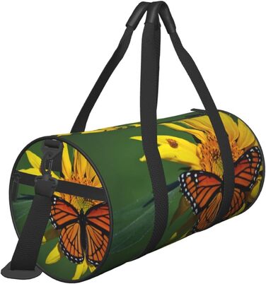 Спортивна сумка для подорожей, з принтом соняшників та метеликів, дорожня сумка на ніч, чорна, універсальний розмір