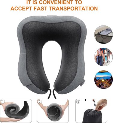 Подушка для шиї з піни памяті Lightweight Quick Pack for Airplane Train Car Neck Support Pillow for Travel Camping (темно-сіра)