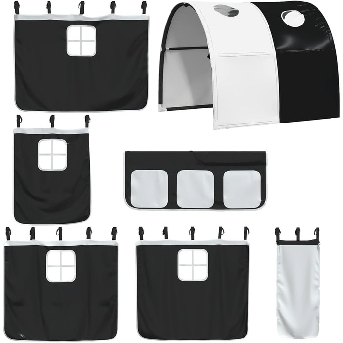 Ліжка та аксесуари, Ліжка та каркаси ліжок, Дитяче ліжко-горище з тунелем, біло-чорне, 80 х 200 см, масив сосни