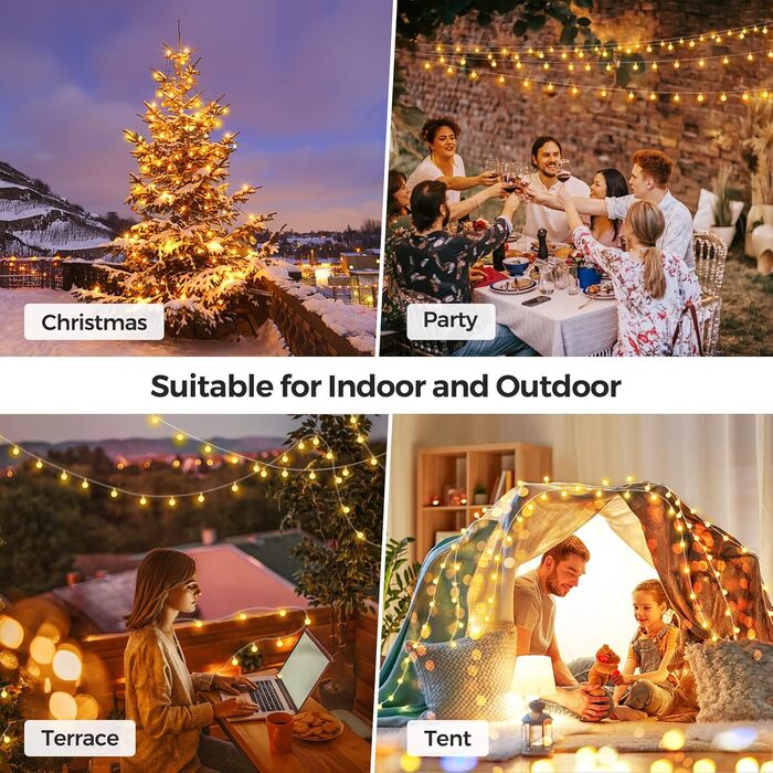 Світлодіодні казкові вогні, що живляться від електрики, 23M казкові вогні куля теплий білий з вилкою для зовнішнього і внутрішньог