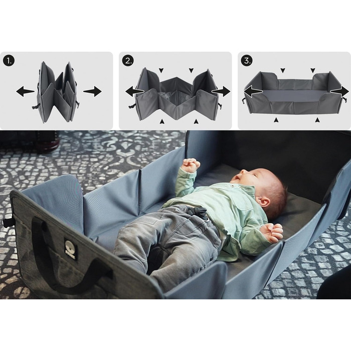 Складне дитяче ліжечко для подорожей з матрацом - надзвичайно легке, компактне, кишені з боків, 41 x 74 см (у зібраному вигляді) / 41 x 26 см (у складеному вигляді), 100 поліестер, чорний/сірий