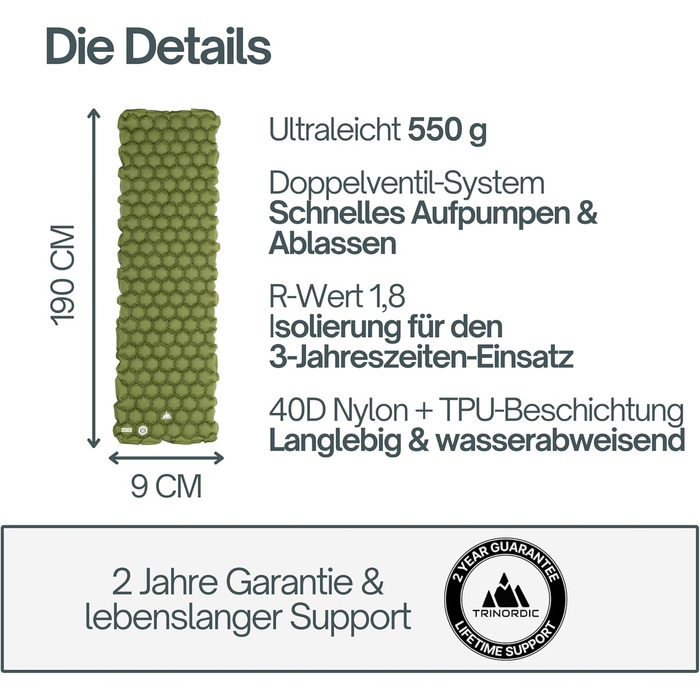 Ультралегкий надувний килимок для сну 550 г невеликий розмір у упаковці, ідеально підходить для піших прогулянок та велопрогулянок