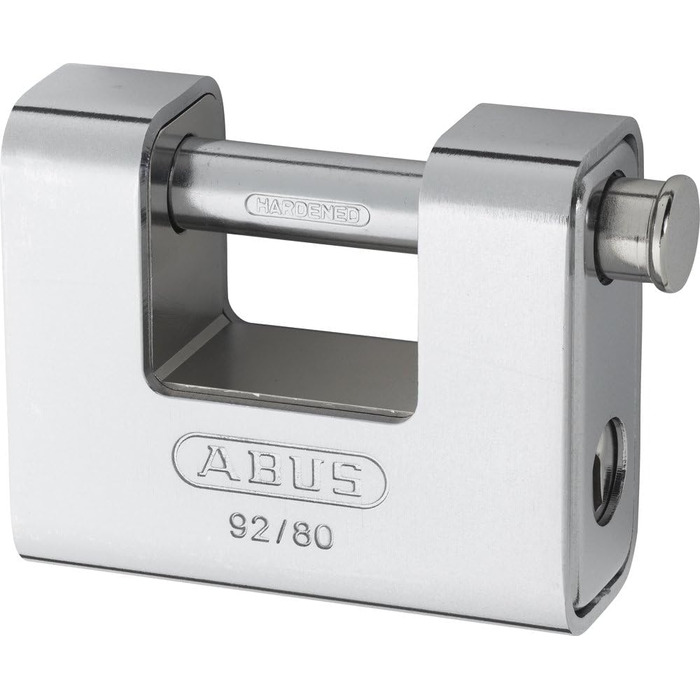 Замок навісний ABUS Monobloc 92/80 (сріблястий) - 8521 - з однаковим ключем - латунний корпус з сталевим покриттям - для автоматів, ролетних решіток та іншого - з потовщеним ригелем - рівень безпеки ABUS 8 - 80 мм, один ключ