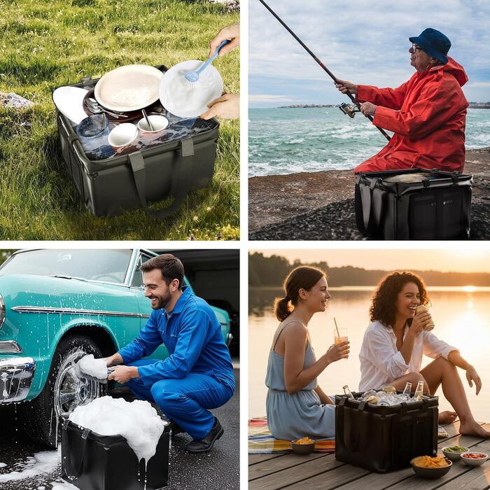 Складана миска для миття посуду EVOCAMP 20 л, водонепроникна складна миска для кемпінгу - складна кемпінгова мийка - підходить для подорожей, риболовлі, миття посуду, охолоджувач для напоїв на свіжому повітрі, охолоджувач для пива для саду