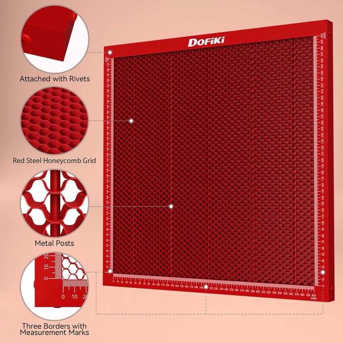 Сталевий стільниковий лазерний стіл Dofiki 500мм х 500мм стільниковий лазерний стіл для лазерного різака та лазерного гравера, червоний 500мм х 500мм червоний