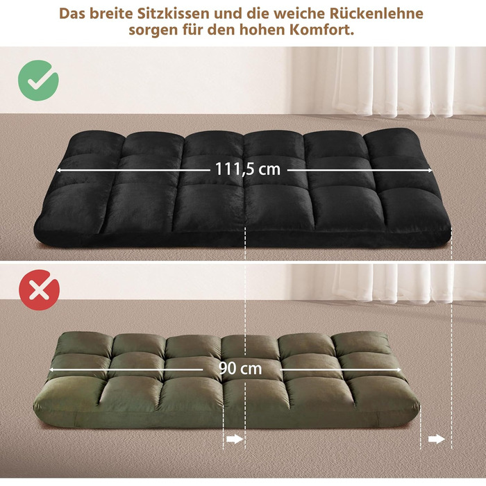 Складане підлогове крісло Yaheetech, лінивий диван, складне розслаблююче крісло, крісло для медитації, підлогове крісло з регульованою спинкою, крісло для читання для дому або офісу, чорний плюшевий