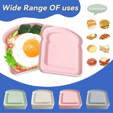 Набір з 4 контейнерів для сендвічів прямокутної форми, пластикові, для приготування, мікрохвильової печі та посудомийної машини, 12,5 x 12 x 3,5 см, рожевий, блакитний, зелений, бежевий