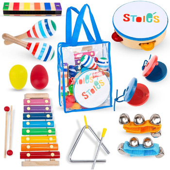 Діти від 3 років Інструменти Монтессорі з 15 предметів Дитячі брязкальця Яйця Baby Sound Wood Musical Toy Барабан Музичні інструме