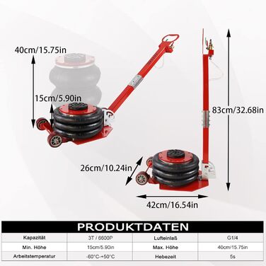 Пневматичний домкрат Froadp 3T ємністю 6600 фунтів Повітряні кільця Автомобільний домкрат Повітряна подушка Запобіжний домкрат 3 мішки Підйомник стисненого повітря Домкрат для важких вантажівок Домкрат для повітряної подушки для легкових автомобілів