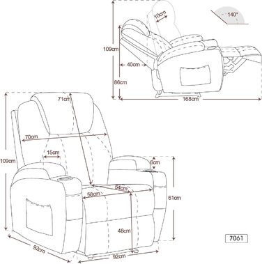 Електричне масажне крісло-реклайнер Крісло для телевізора з функцією відкидання, вібрацією та підігрівом 7061 Нова модель, ергономічне (сіра тканина)