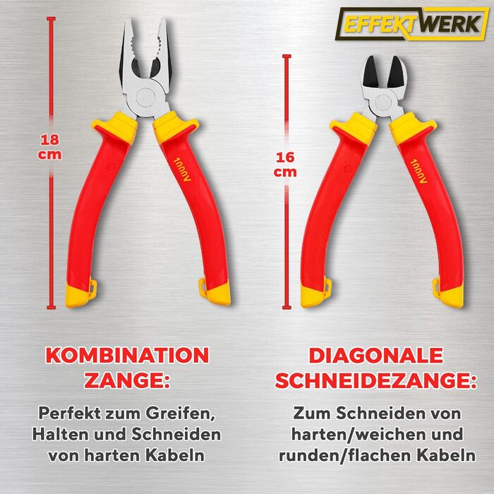 Набір електроінструментів (3 предмети), ізольовані, з сертифікацією VDE комбіновані плоскогубці, довгі/гострогубці та бічні кусачки