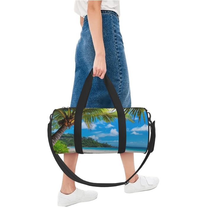 Спортивна сумка, дорожня сумка, пляжна сумка з принтом пальм та кокосів, сумка для ночівлі, чорна, універсальний розмір, сумка для подорожей