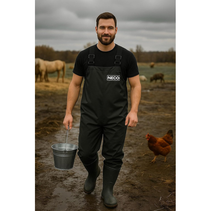 Водонепроникні вейдерси NECO з чобітьми, унісекс рибальські штани з ПВХ з регульованими ремінцями, штани для ставка, штани для захисту від повені для рибалок, сільського господарства, садівництва та обслуговування водотоків, розмір 46