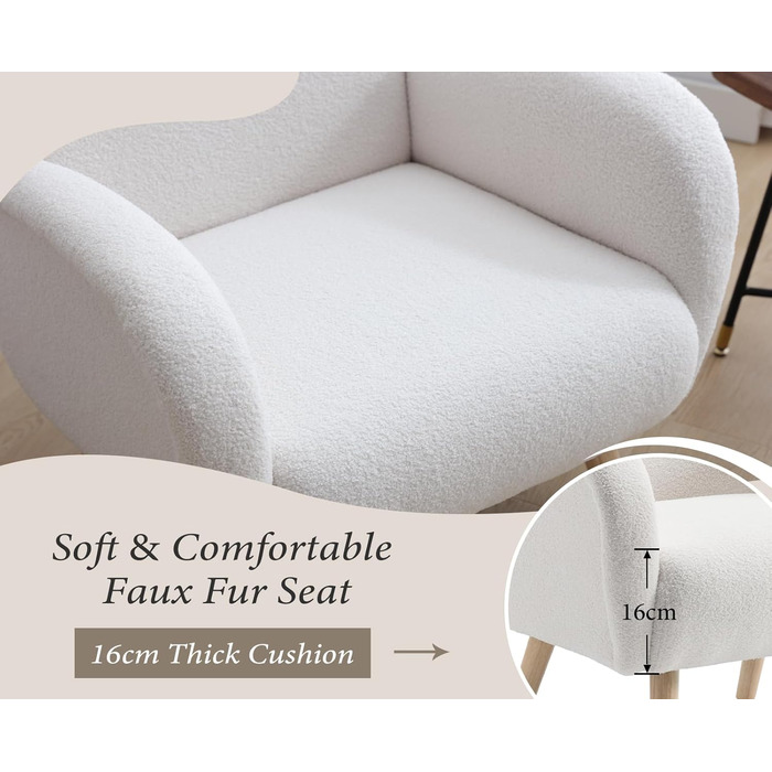 Крісло-гойдалка Chairus зі штучного хутра, крісло з відкидною спинкою для вітальні, м&39яке крісло, одномісний диван для спальні, акцентне крісло, крісло-реклайнер з дерев&39яними ніжками (біле), штучне хутро біле