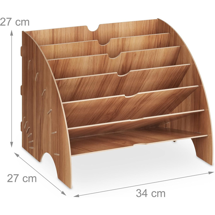 Лоток для документів Relaxdays, 6 відділень, DIN A4, ВxШxГ 27 x 34 x 27 см, для офісу та школи, офісний органайзер, МДФ, коричневий