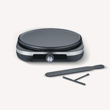 Млинниця для солодких млинців і солоних галет, Млинниця зі знімною пластиною для гриля XXL (38 см), приблизно 1 500 Вт, нержавіюча сталь матова/чорна, CM 2199 1,500 Вт