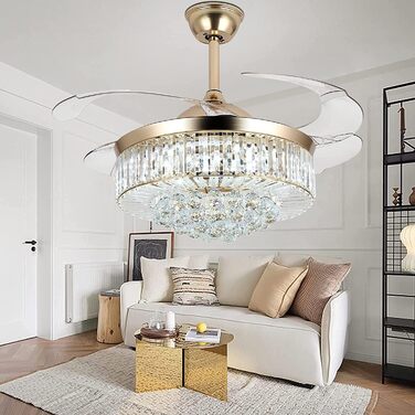 Тихий вентилятор з лампою Сучасні кришталеві стельові вентилятори зі світлом, невидимий стельовий вентилятор, люстра з лампою і пу