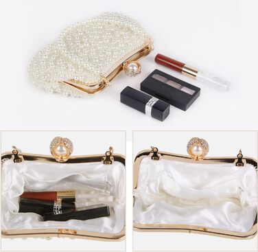 Жіноча перлова клатч-сумка для вечірок, весілля. Вечірня сумочка з кристалами та перловим ланцюжком, бежевий колір.