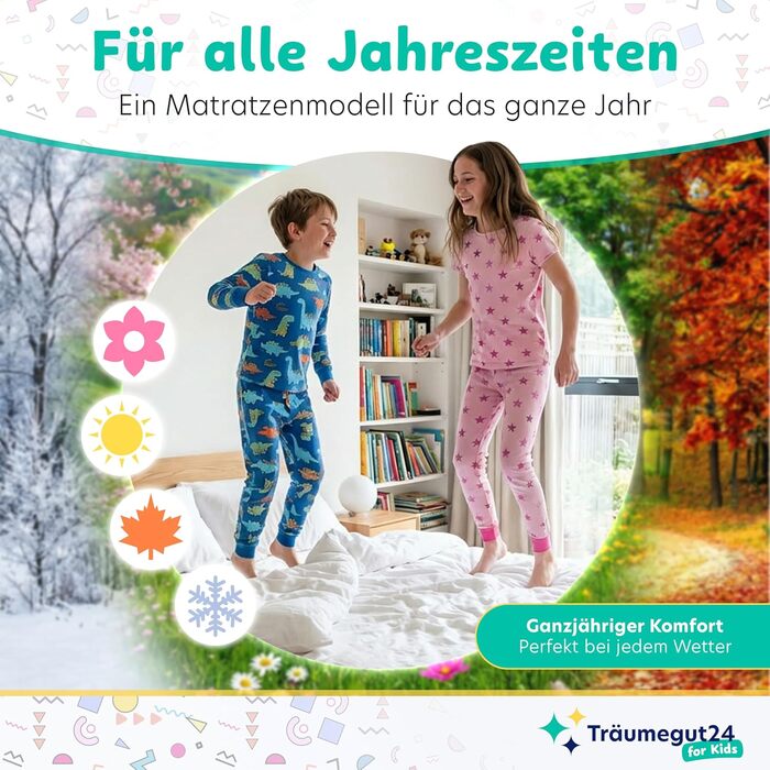 Матрац для дітей та підлітків - 90x200 см - H2 та H3 Розмір висота на вибір Матрац з холодної піни Чохол, приємний для шкіри, можна прати Сертифіковано Oeko-TEX (90 x 200 см, 10 см) 90 x 200 см 10 см, 24 -