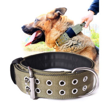 Тактичний нашийник для великих собак 5 см, міцний нейлоновий нашийник K9 з ручкою для контролю, камуфляжний, товщина 0.6 см, розмір L (48-60 см), армійсько-зелений