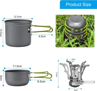 Набір посуду для кемпінгу AUTOPkio для 1-2 осіб, складний кемпінговий горщик для вулиці з газовою плитою, набір посуду для пікніка, легкий алюмінієвий набір для барбекю, походів, приготування їжі, рідкий газ, 10 предметів